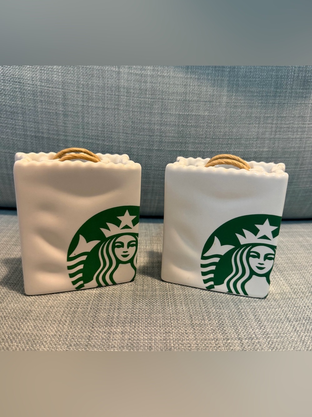 2 Starbucks White Ceramic Gift Card Holders Green Logo